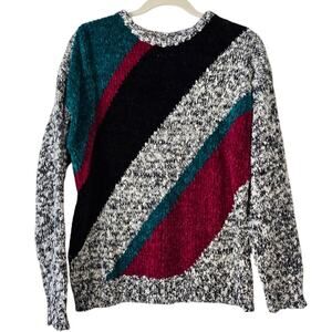 Vintage 80s Cosby Colorblock Textured Heavy Knit Sweater Teal/Magenta Size Large